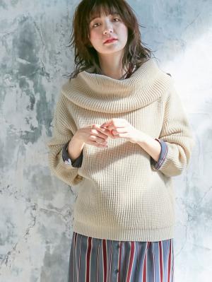 マタニティ トップス|【日本製】片畦オフタートルネックニット　マタニティ・授乳服|レッド