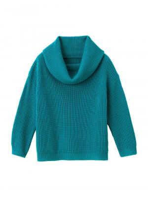 マタニティ トップス|【日本製】片畦オフタートルネックニット　マタニティ・授乳服|ブルーグリーン