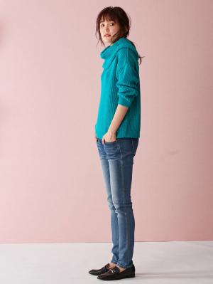 マタニティ トップス|【日本製】片畦オフタートルネックニット　マタニティ・授乳服