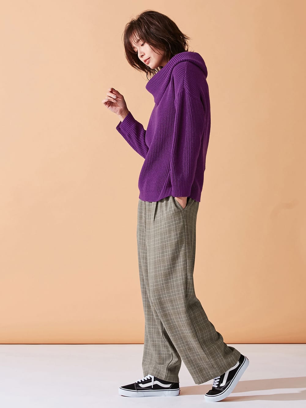 マタニティ トップス|【日本製】片畦オフタートルネックニット　マタニティ・授乳服