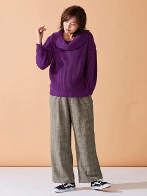 マタニティ トップス|【日本製】片畦オフタートルネックニット　マタニティ・授乳服|パープル