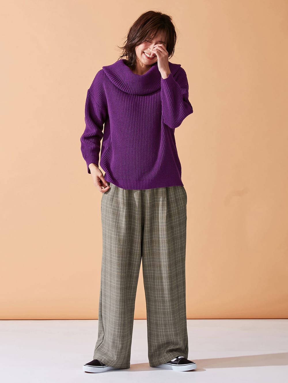 マタニティ トップス|【日本製】片畦オフタートルネックニット　マタニティ・授乳服