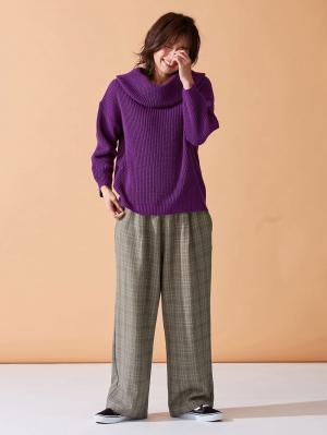 マタニティ トップス|【日本製】片畦オフタートルネックニット　マタニティ・授乳服