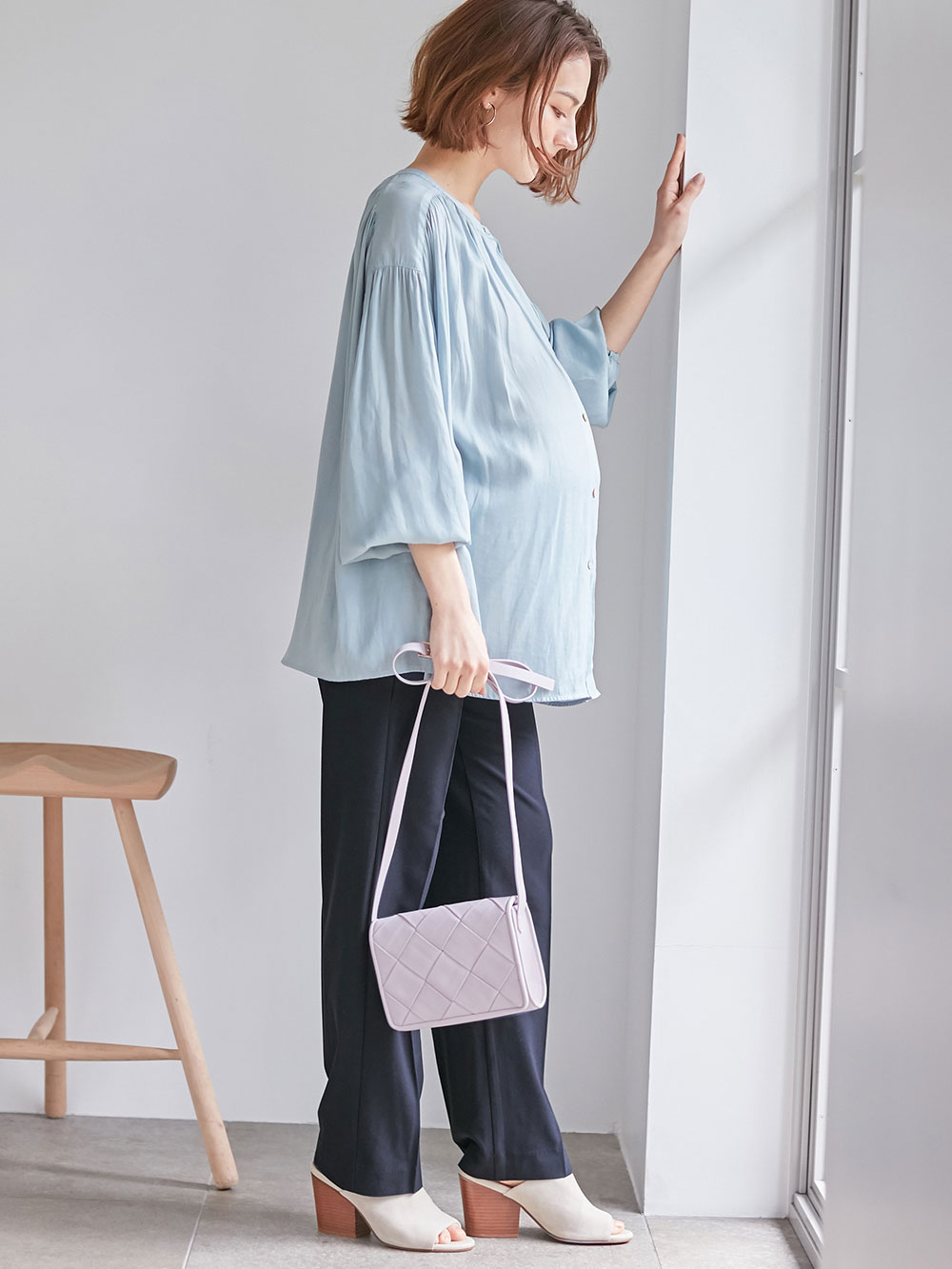 マタニティ パンツ|P・パンツ　TRストレッチセンタープレスストレート|ネイビー