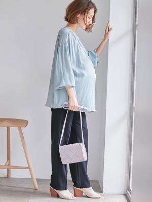 マタニティ パンツ|P・パンツ　TRストレッチセンタープレスストレート|ネイビー