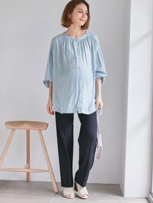 マタニティ パンツ|P・パンツ　TRストレッチセンタープレスストレート|ネイビー