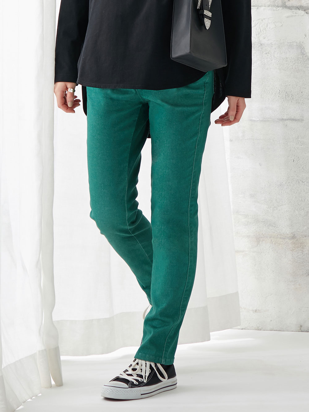 マタニティ パンツ|【マタニティ・授乳服】P・パンツ　ベビースキンカラーストレッチシガレット|グリーン