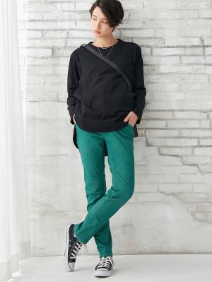 マタニティ パンツ|【マタニティ・授乳服】P・パンツ　ベビースキンカラーストレッチシガレット|グリーン