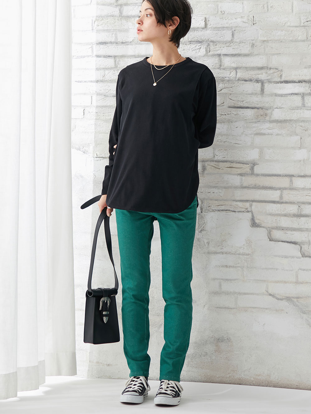 マタニティ パンツ|【マタニティ・授乳服】P・パンツ　ベビースキンカラーストレッチシガレット|グリーン