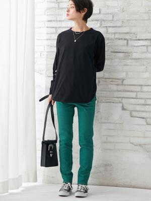 マタニティ パンツ|【マタニティ・授乳服】P・パンツ　ベビースキンカラーストレッチシガレット|グリーン