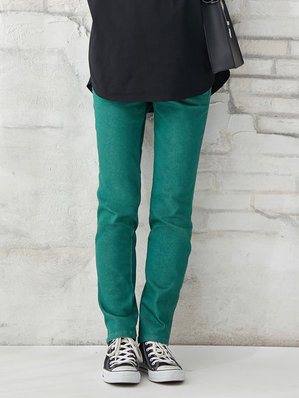 マタニティ パンツ|【マタニティ・授乳服】P・パンツ　ベビースキンカラーストレッチシガレット|グリーン