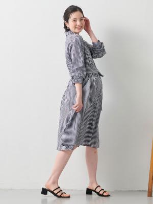 マタニティ ワンピース|コットン先染めギンガム／ストライプワンピース　マタニティ・授乳服【出産後も長く使える】|ブラックギンガム