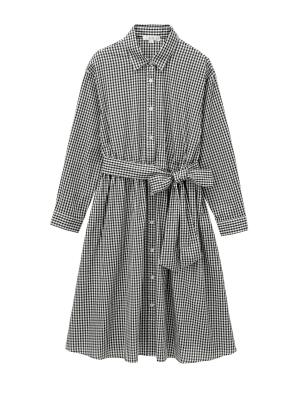 マタニティ ワンピース|コットン先染めギンガム／ストライプワンピース　マタニティ・授乳服【出産後も長く使える】|ブラックギンガム