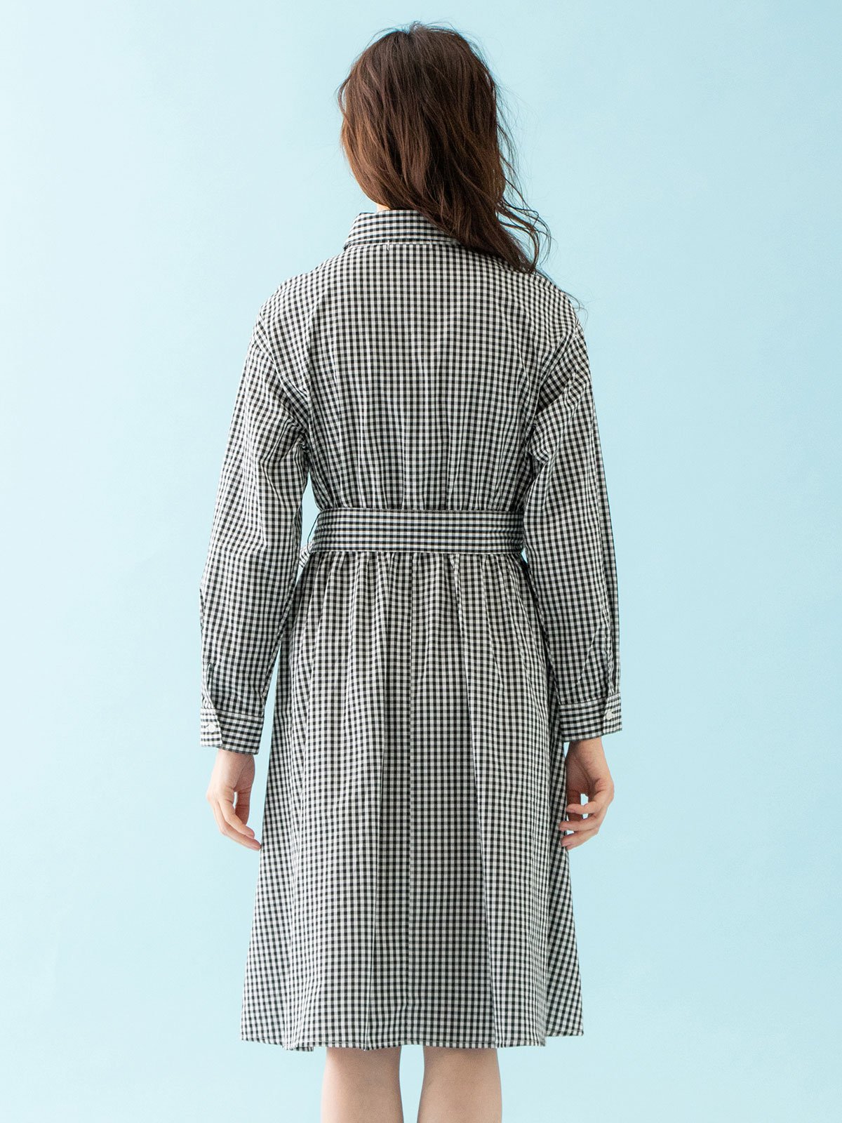 マタニティ ワンピース|コットン先染めギンガム／ストライプワンピース　マタニティ・授乳服【出産後も長く使える】|ブラックギンガム