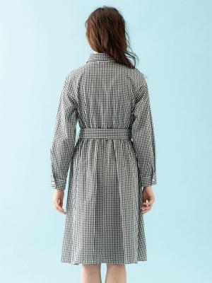 マタニティ ワンピース|コットン先染めギンガム／ストライプワンピース　マタニティ・授乳服【出産後も長く使える】|ブラックギンガム