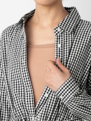 マタニティ ワンピース|コットン先染めギンガム／ストライプワンピース　マタニティ・授乳服【出産後も長く使える】|ブラックギンガム