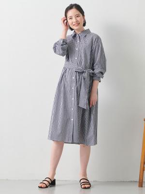 マタニティ ワンピース|コットン先染めギンガム／ストライプワンピース　マタニティ・授乳服【出産後も長く使える】