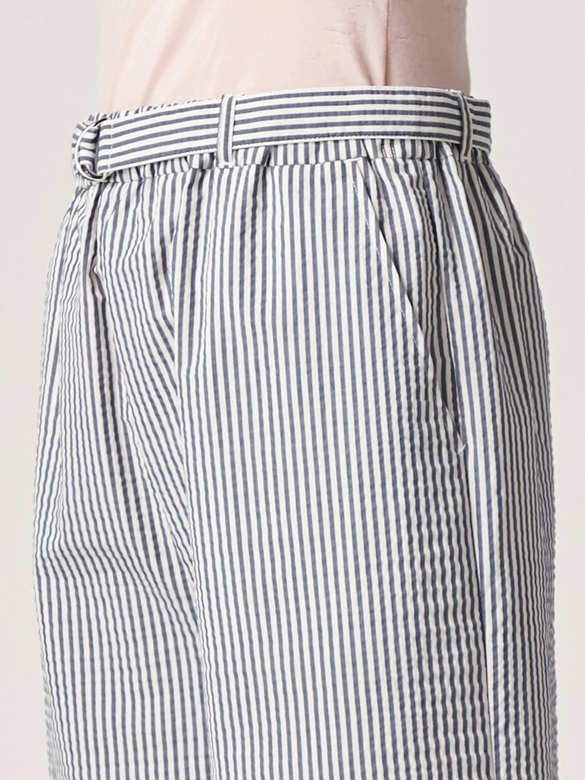 マタニティ パンツ|ain（アイン）【接触冷感】【吸汗速乾】サッカー先染めストライプワイドパンツ【出産後も長く使える】