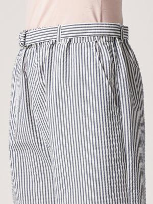 マタニティ パンツ|ain（アイン）【接触冷感】【吸汗速乾】サッカー先染めストライプワイドパンツ【出産後も長く使える】