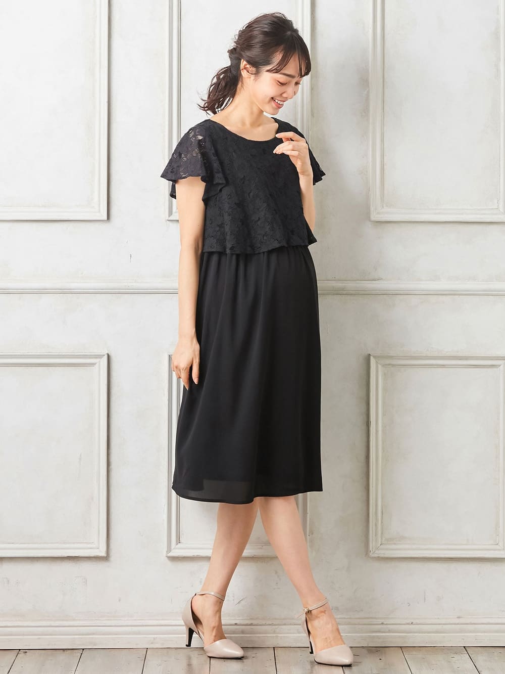 Love Mic 授乳口付 ラッセルレーストップスワンピース マタニティウェア 授乳服通販 エンジェリーベ 公式 Love Mic 授乳口付 ラッセルレーストップスワンピース マタニティウェア 授乳服通販 エンジェリーベ 公式