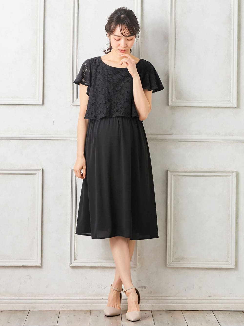 Love Mic 授乳口付 ラッセルレーストップスワンピース マタニティウェア 授乳服通販 エンジェリーベ 公式 Love Mic 授乳口付 ラッセルレーストップスワンピース マタニティウェア 授乳服通販 エンジェリーベ 公式