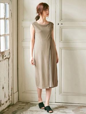 マタニティ ワンピース|【マタニティ・授乳服】Vicente for mom（ヴィセンテフォーマム）フロントプリーツワンピース【出産後も長く使える】|ベージュ