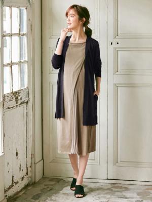 マタニティ ワンピース|【マタニティ・授乳服】Vicente for mom（ヴィセンテフォーマム）フロントプリーツワンピース【出産後も長く使える】|ベージュ