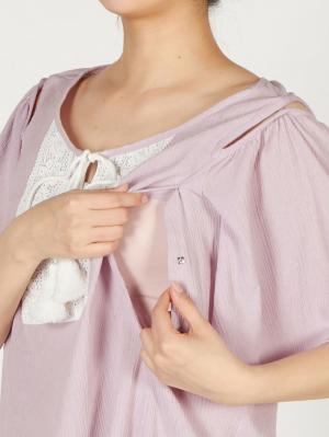 マタニティ トップス|Vicente for mom（ヴィセンテフォーマム）楊柳×レース 2WAYチュニック　マタニティ・授乳服【出産後も長く使える】