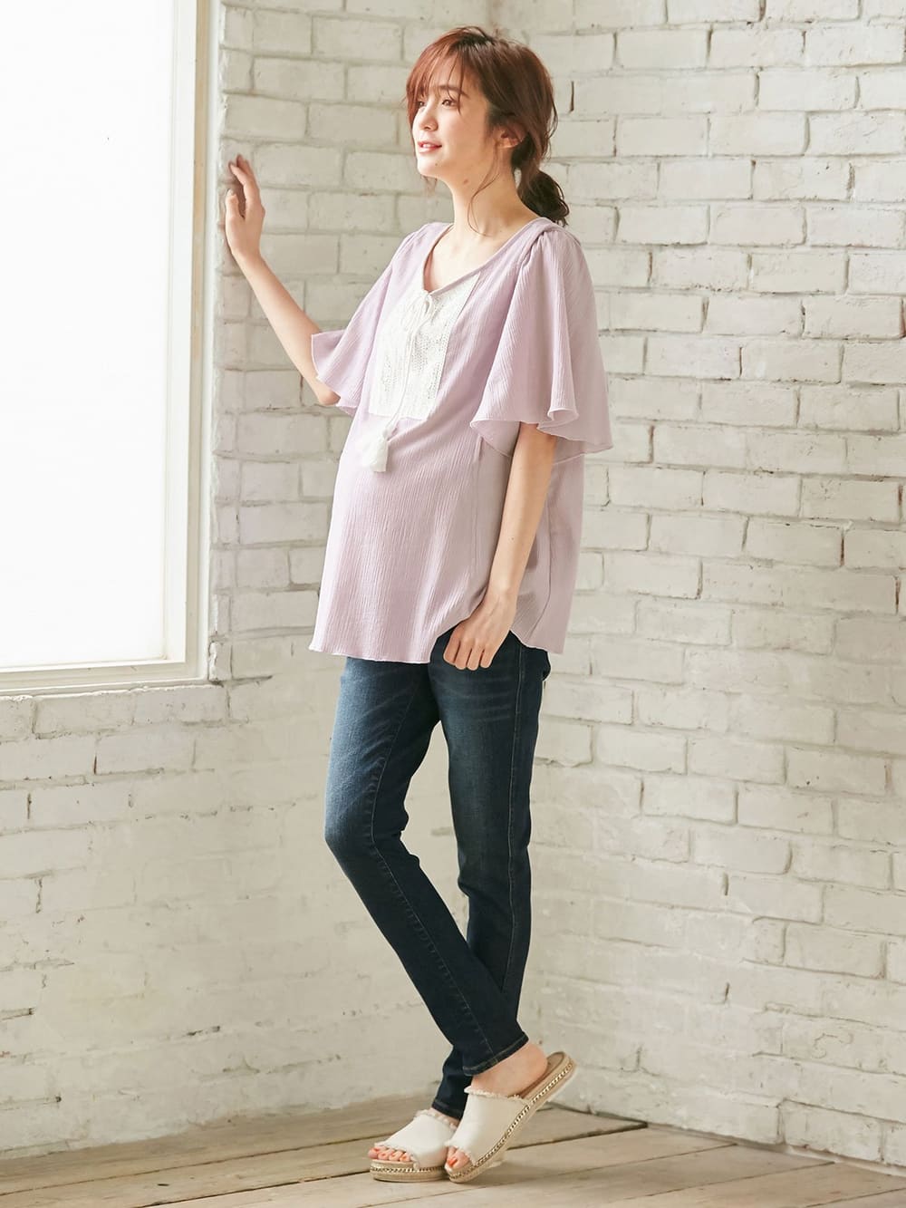 マタニティ トップス|Vicente for mom（ヴィセンテフォーマム）楊柳×レース 2WAYチュニック　マタニティ・授乳服【出産後も長く使える】