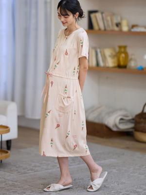 マタニティ パジャマ・ルームウェア|mutti ei(ムッティアイ)【授乳口付】アイスクリーム柄半袖ネグリジェ|サーモンピンク