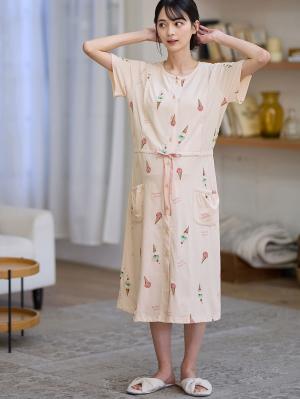 マタニティ パジャマ・ルームウェア|mutti ei(ムッティアイ)【授乳口付】アイスクリーム柄半袖ネグリジェ|サーモンピンク