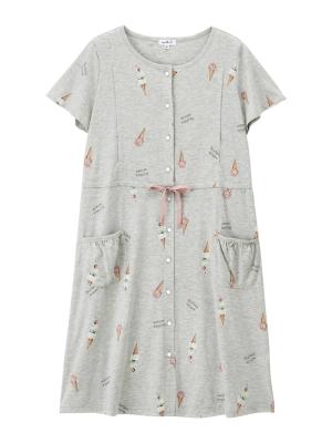 マタニティ パジャマ・ルームウェア|mutti ei(ムッティアイ)【授乳口付】アイスクリーム柄半袖ネグリジェ|グレー