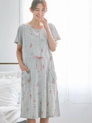マタニティ パジャマ・ルームウェア|mutti ei(ムッティアイ)【授乳口付】アイスクリーム柄半袖ネグリジェ|グレー