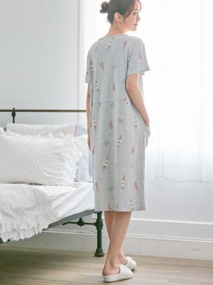 マタニティ パジャマ・ルームウェア|mutti ei(ムッティアイ)【授乳口付】アイスクリーム柄半袖ネグリジェ|グレー