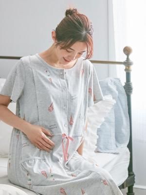 マタニティ パジャマ・ルームウェア|mutti ei(ムッティアイ)【授乳口付】アイスクリーム柄半袖ネグリジェ|グレー