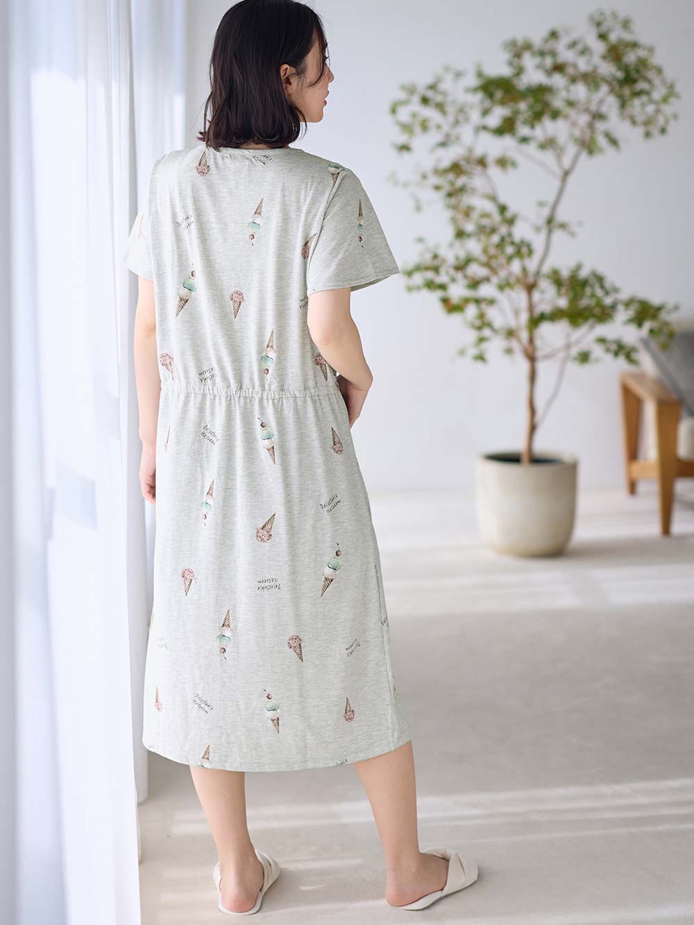 マタニティ パジャマ・ルームウェア|mutti ei（ムッティアイ）【授乳口付】アイスクリーム柄半袖ネグリジェ|グレー