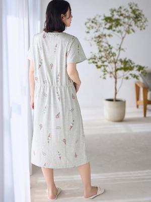 マタニティ パジャマ・ルームウェア|mutti ei（ムッティアイ）【授乳口付】アイスクリーム柄半袖ネグリジェ|グレー