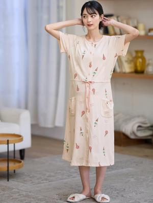 マタニティ パジャマ・ルームウェア|mutti ei(ムッティアイ)【授乳口付】アイスクリーム柄半袖ネグリジェ|サーモンピンク