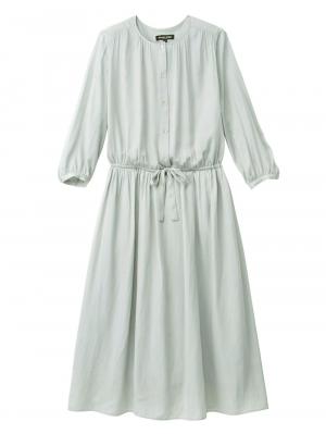 八分袖ビンテージサテンギャザーロングワンピース　マタニティ・授乳服【出産後も長く使える】 29189