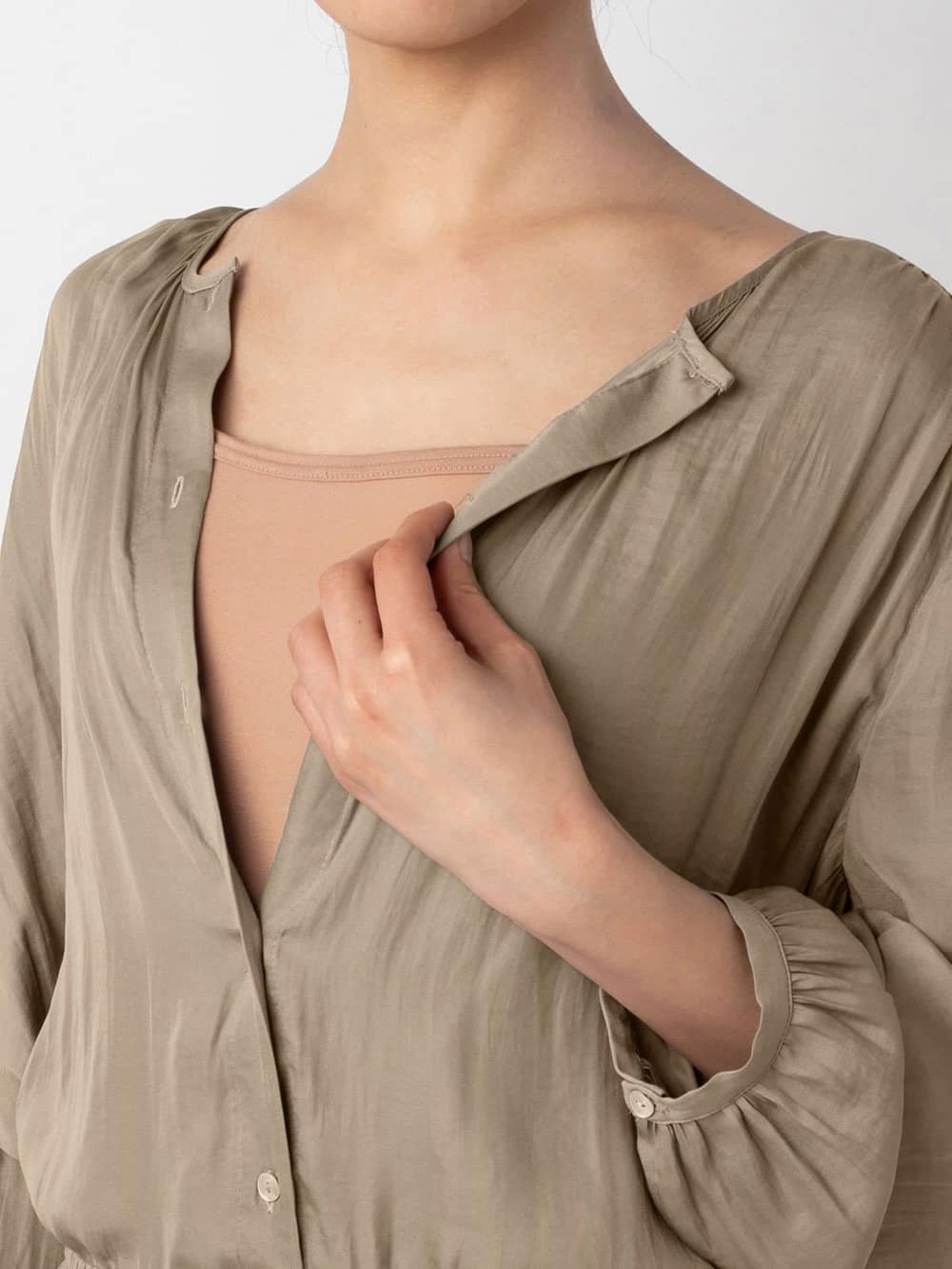 マタニティ ワンピース|八分袖ビンテージサテンギャザーロングワンピース　マタニティ・授乳服【出産後も長く使える】