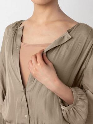 マタニティ ワンピース|八分袖ビンテージサテンギャザーロングワンピース　マタニティ・授乳服【出産後も長く使える】