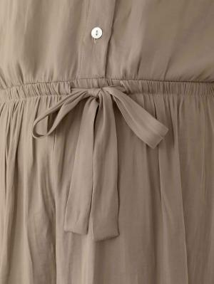 マタニティ ワンピース|八分袖ビンテージサテンギャザーロングワンピース　マタニティ・授乳服【出産後も長く使える】