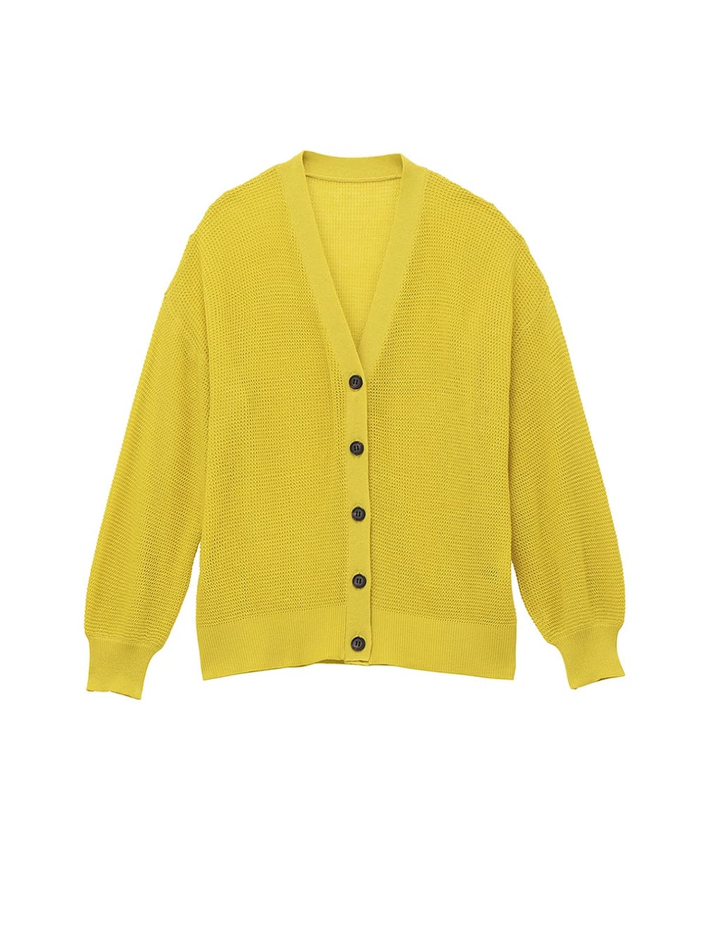 マタニティ トップス|12Gワッフル編Vカーディガン　マタニティ・授乳服【出産後も長く使える】|イエロー