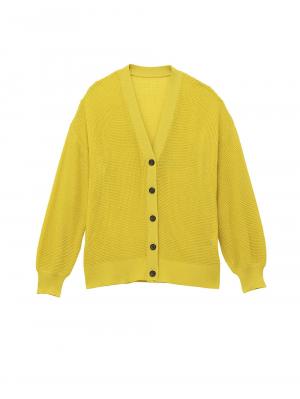 マタニティ トップス|12Gワッフル編Vカーディガン　マタニティ・授乳服【出産後も長く使える】|イエロー