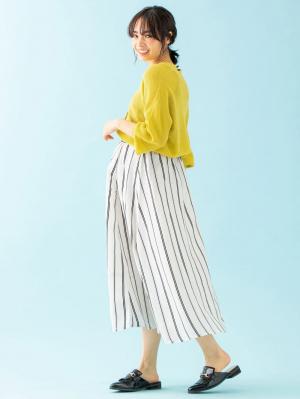 マタニティ トップス|12Gワッフル編Vカーディガン　マタニティ・授乳服【出産後も長く使える】|イエロー