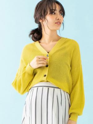 マタニティ トップス|12Gワッフル編Vカーディガン　マタニティ・授乳服【出産後も長く使える】|イエロー