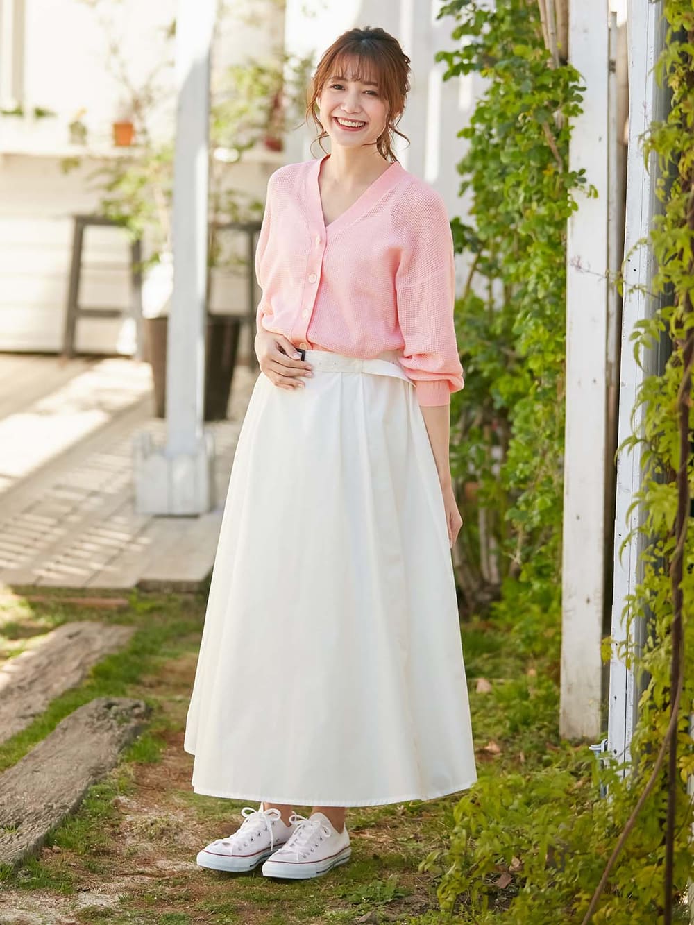 マタニティ トップス|12Gワッフル編Vカーディガン　マタニティ・授乳服【出産後も長く使える】|ペールピンク