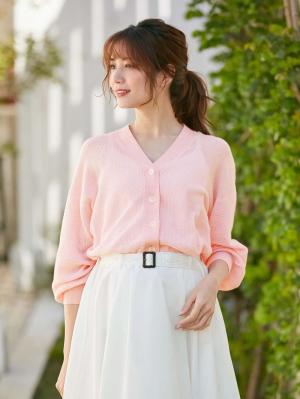 マタニティ トップス|12Gワッフル編Vカーディガン　マタニティ・授乳服【出産後も長く使える】|ペールピンク