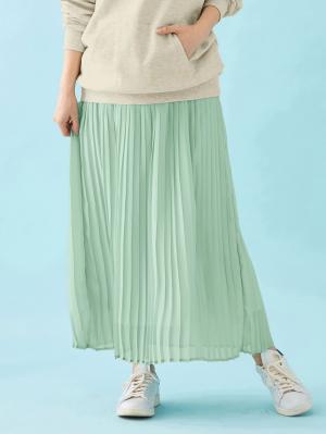 マタニティ スカート|【産前産後対応】シフォンプリーツスカート【出産後も長く使える】|ペールグリーン