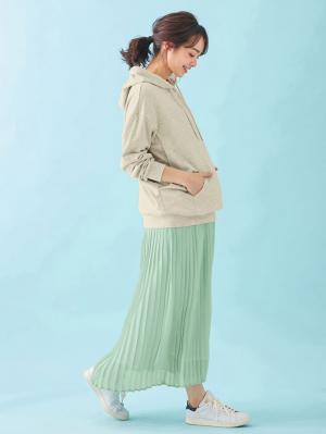 マタニティ スカート|【産前産後対応】シフォンプリーツスカート【出産後も長く使える】|ペールグリーン